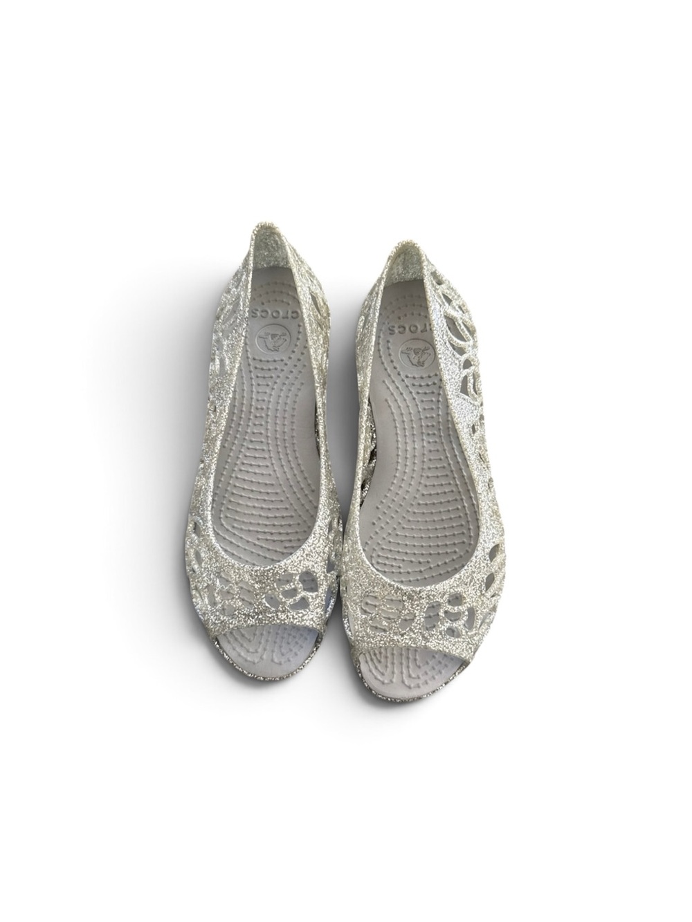 CROCS Isabella Jelly Flats Shoes Silver Glitter Junior Girls Size
